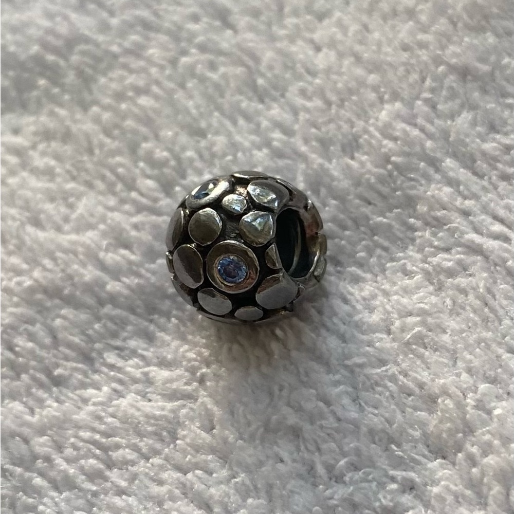 Authentic Pandora Silver and Blue CZ Bubble Charm retired Bead